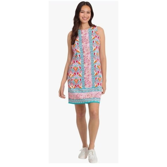 London Times Dresses & Skirts - London Times Womens Sleeveless Shift Dress Pink Multicolor Geometric Size 6